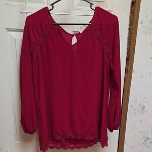 Chic Burgundy Lace Women's Blouse